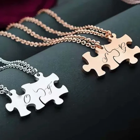 Custom Engraved Puzzle Couple Necklace