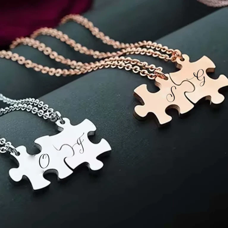 Custom Engraved Puzzle Couple Necklace