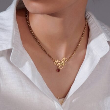 Custom Name Necklace With Birthstone/Butterfly