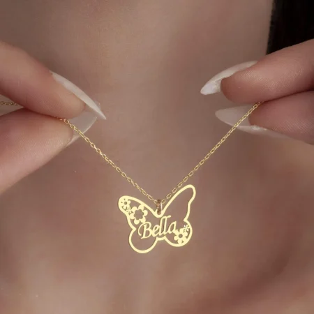 Personalized Butterfly Flower Name Necklace