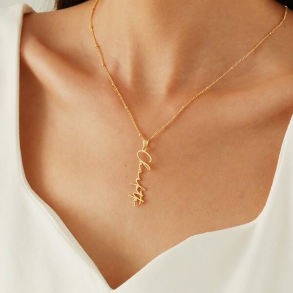 Vertical Custom Name Necklace in Cursive Font